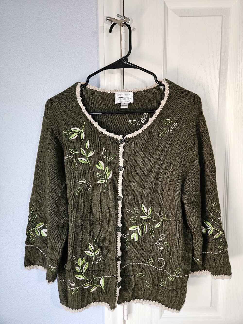 Olive Green Embroidered Women's Cardigan Sweater